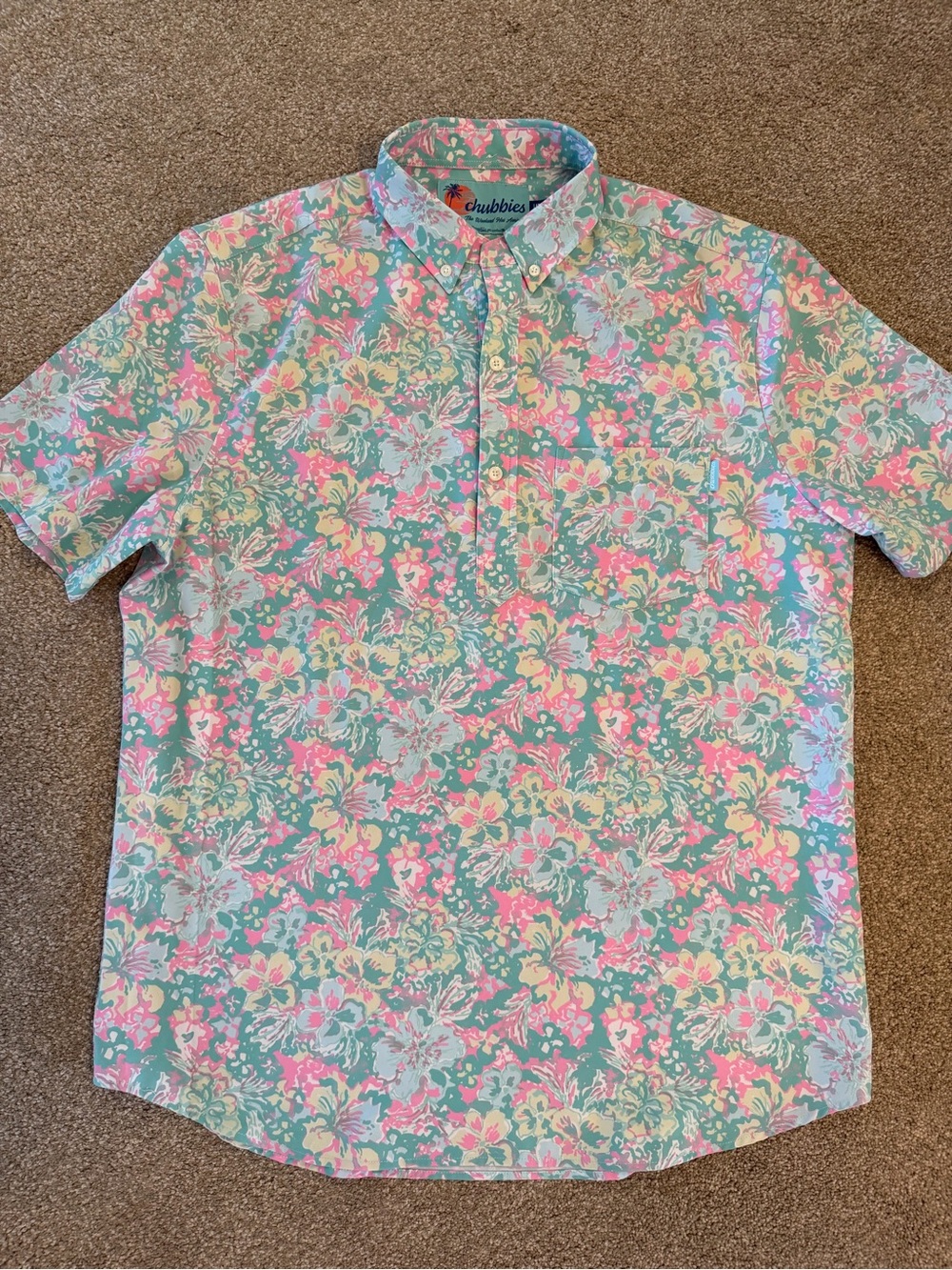 CHUBBIES Men’s Pastel Floral Hawaiian Polo Shirt Summer Ready! Size Large